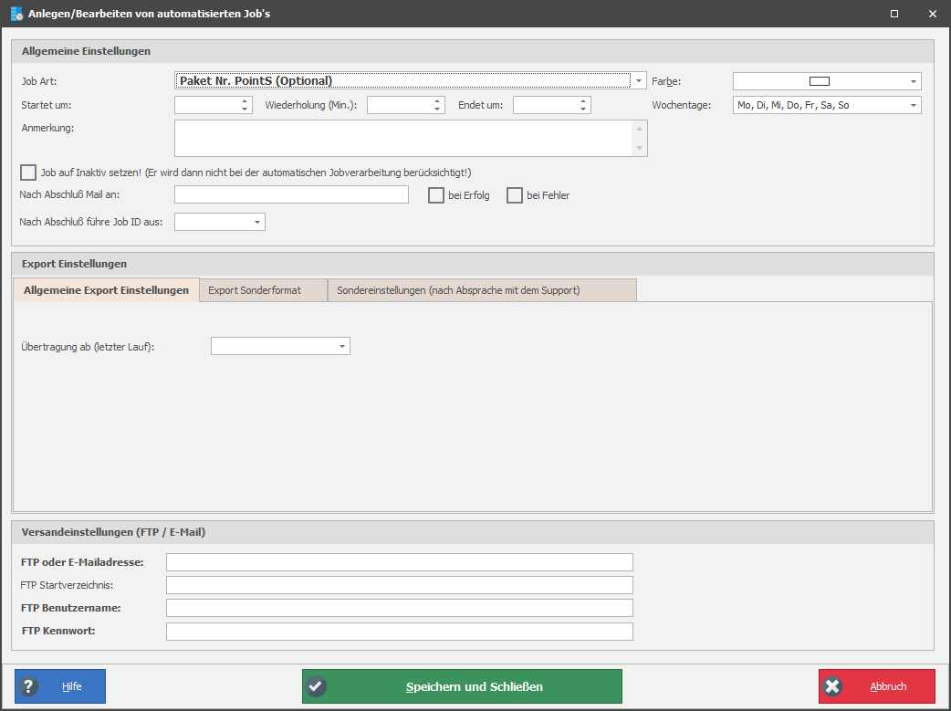 PaketNr. Export PointS (Optional)