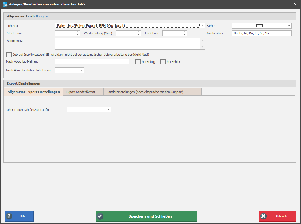 PaketNr. Export RFH (Optional)