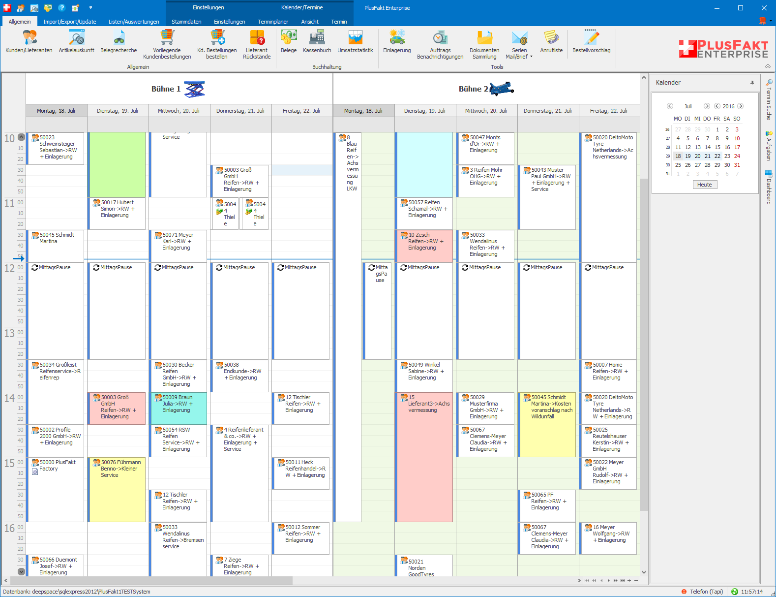 Terminkalender in der Reifenhandels Software PlusFakt Enterprise
