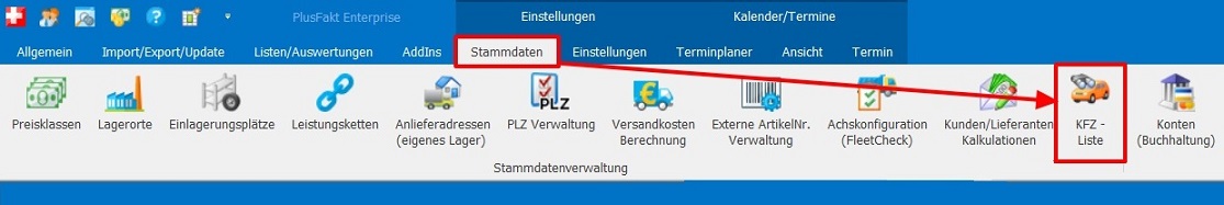 PlusFakt Enterprise KFZ-Liste