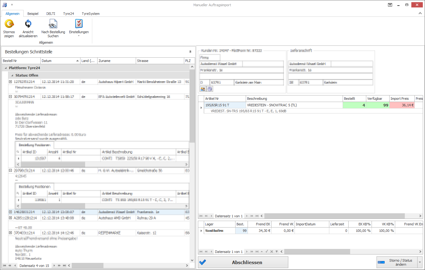 Leistungsumfang: Tyre24 Schnittstelle in PlusFakt Enterprise