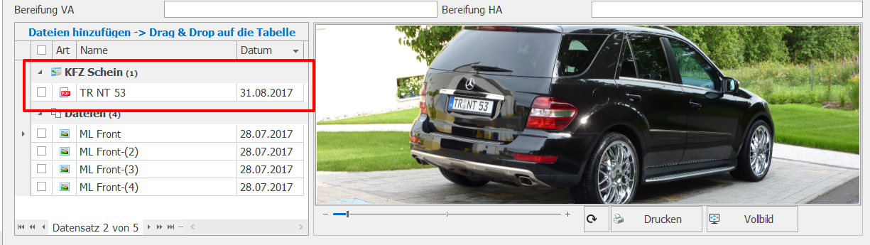 Fahrzeugschein als PDF hinterlegen in Branchenlösung_B3