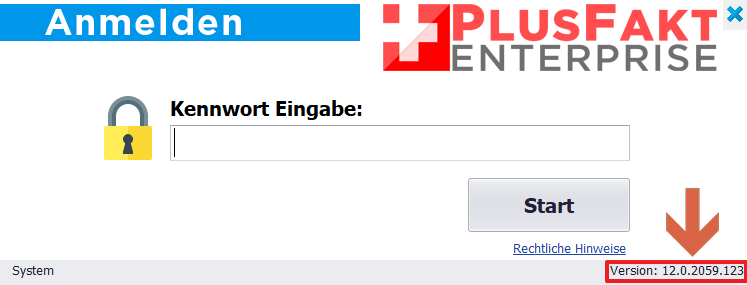 Versionsnummer über Kennwort Eingabe finden in der Reifenhandel Software PlusFakt Enterprise