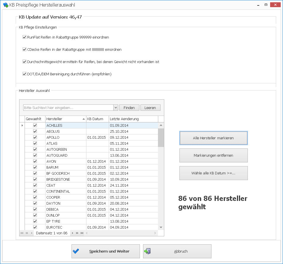 KB Preispflege mit DOT Bereinigung