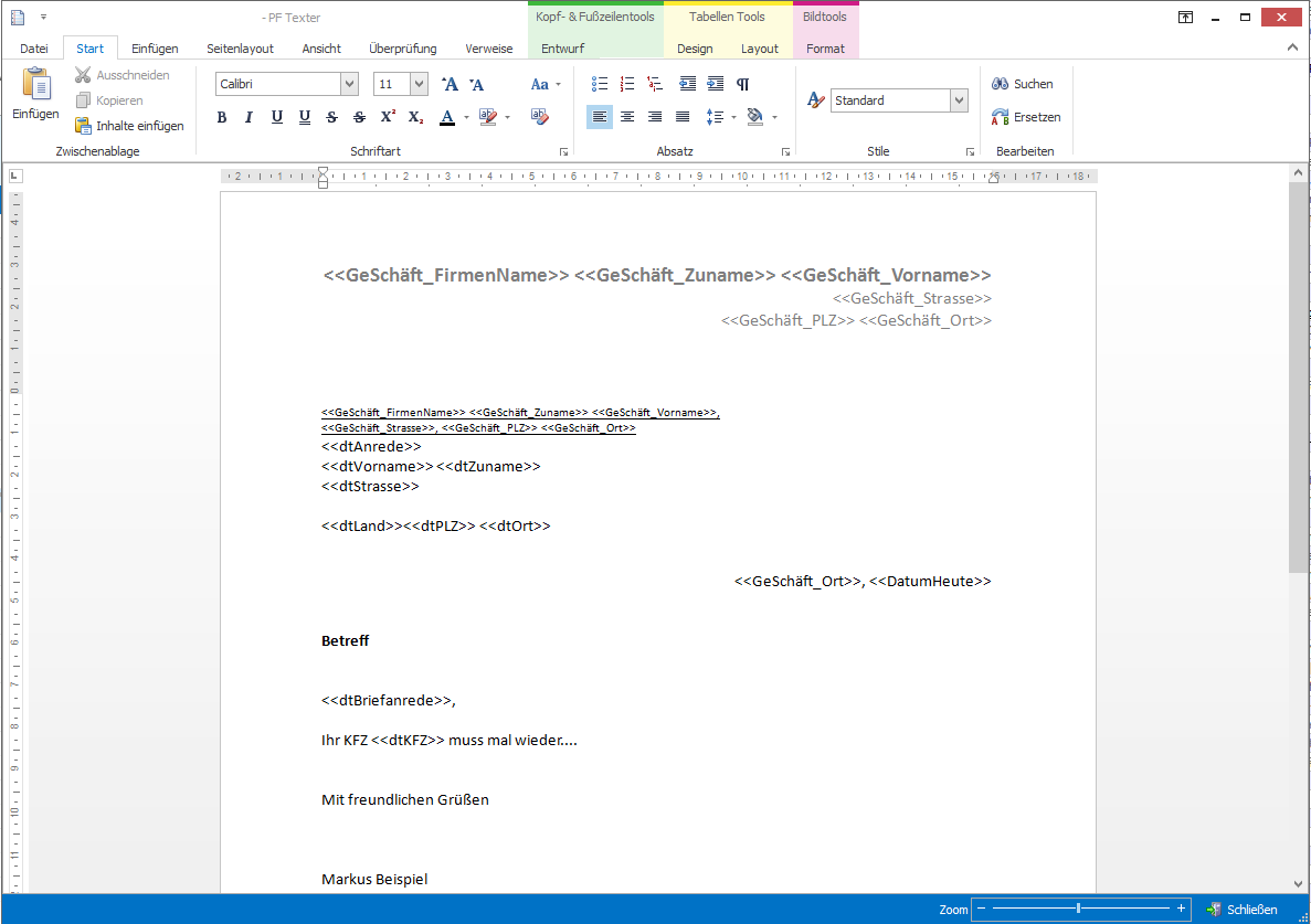 Textverarbeitung mit der PlusFakt Enterprise Software für den Reifengroßhandel und Reifenhandel